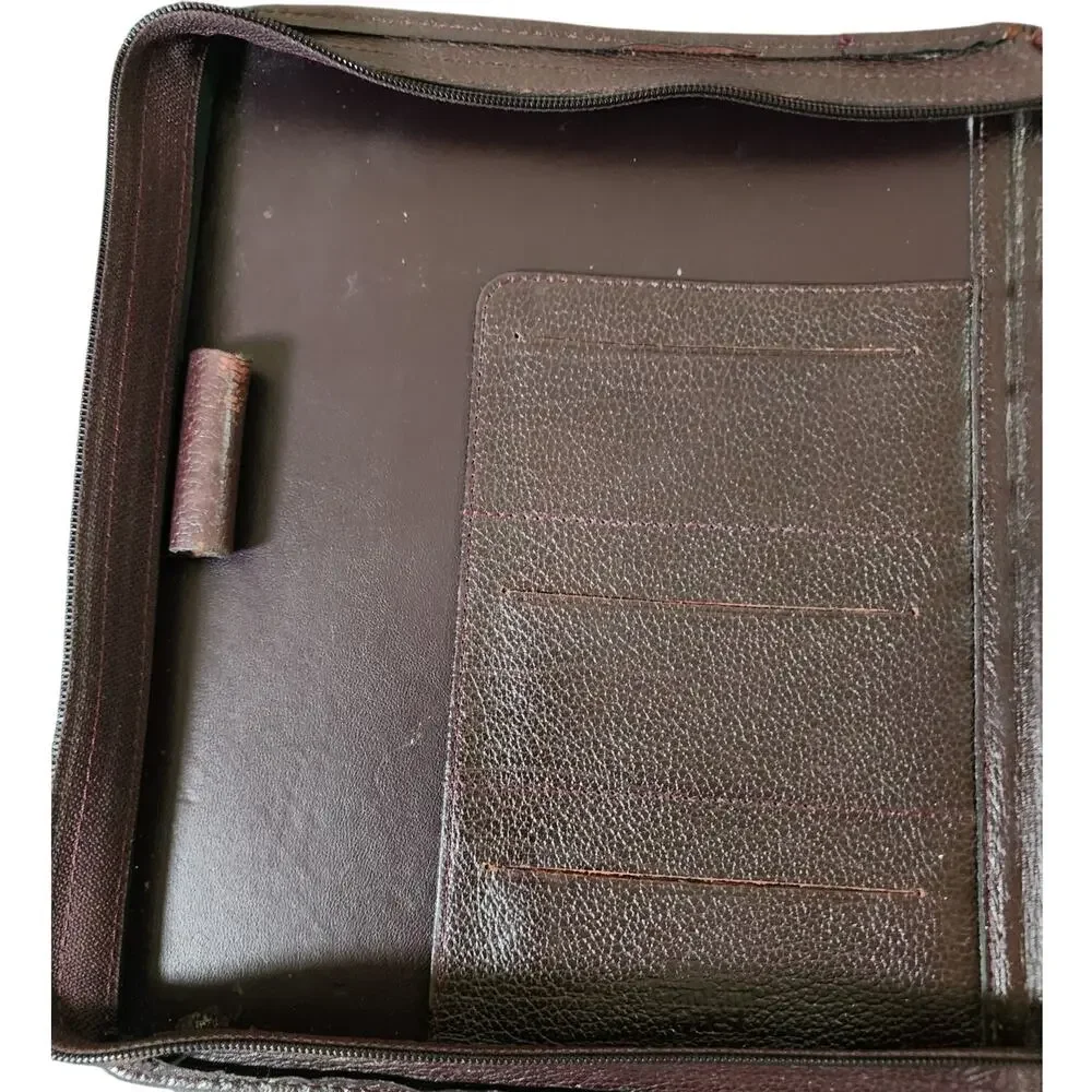 Vintage Franklin Day Timer Genuine Leather 7-Ring Classic Planner Zipper Closure